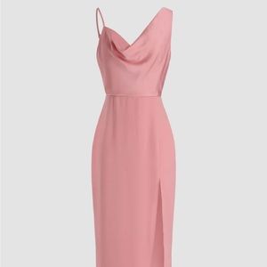 CIDER solid cowl neck slit midi dress